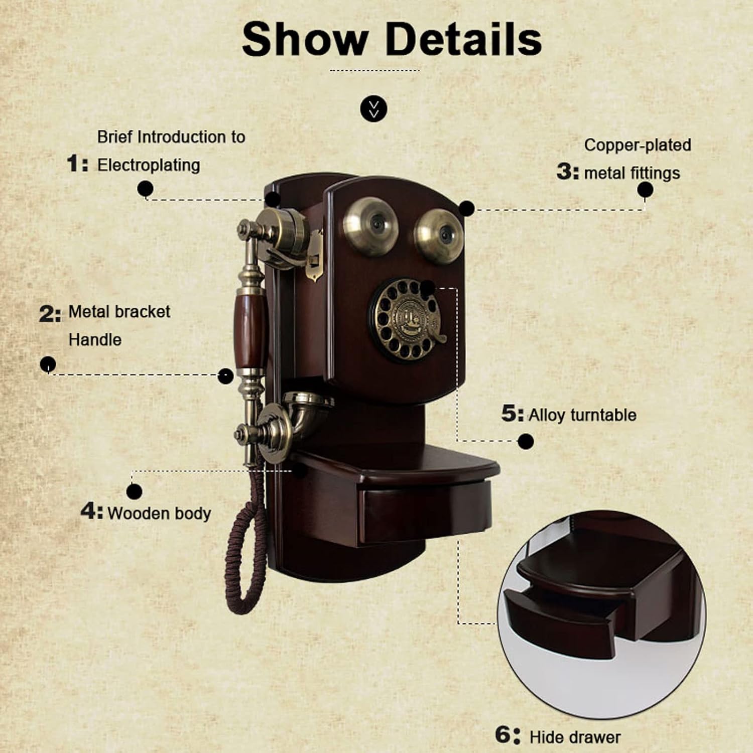 Retro Antique Corded Landline Phone, Classic Old Fashioned Rotary Dial Telephone Decor for Home Desk Decoration Ornament