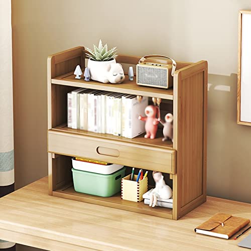 Storage Shelves 3-Tier Wooden Desktop Bookshelf with 1 Small Drawer Desktop Storage Rack Storage Rack Office Organization