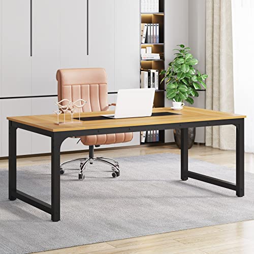 Tribesigns Modern Computer Desk, 63 x 31.5 inch Large Executive Office Desk Computer Table Study Writing Desk Workstation for Home Office, Spliced Desktop, White