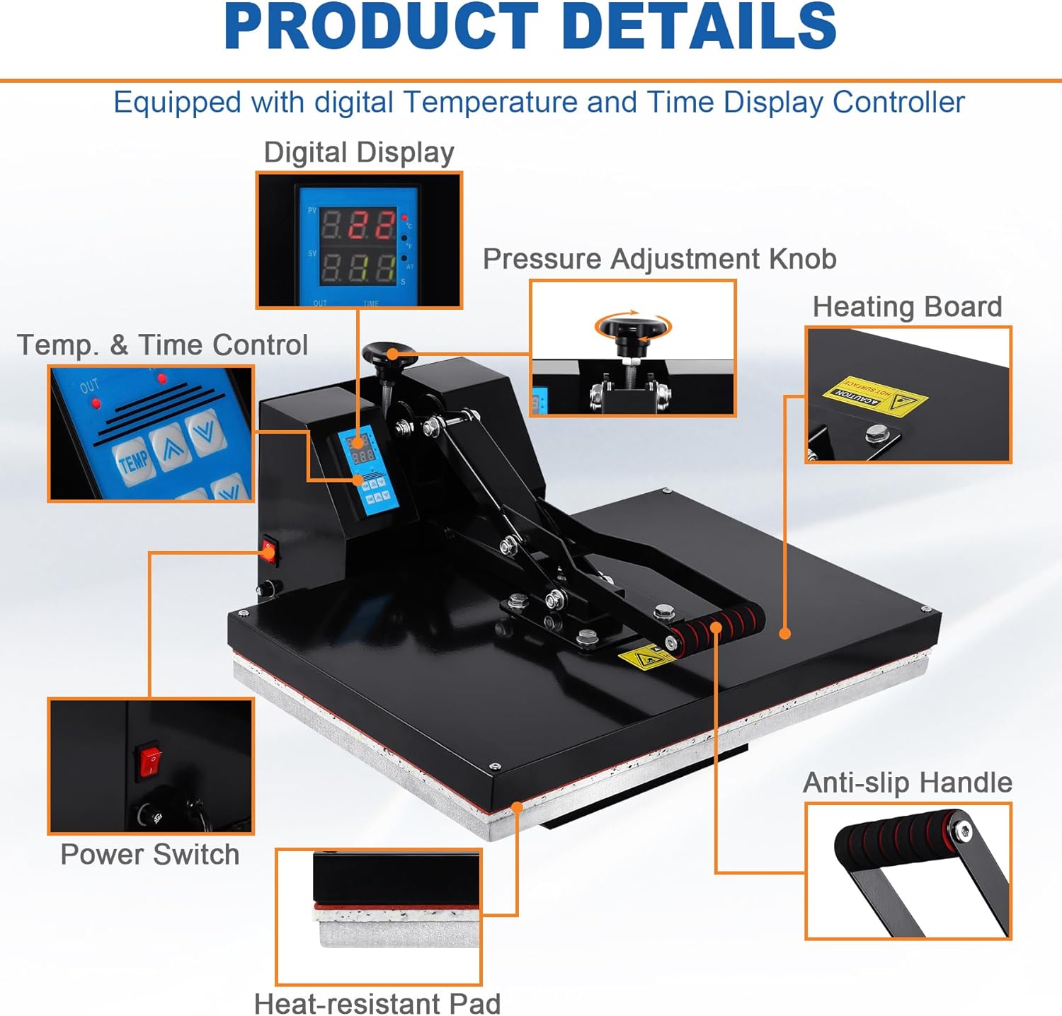 Iglobalbuy 16x24" Clamshell Heat Press Sublimation Machine, Digital Control Heat Press Transfer Printer, Large 16" x 24" Industrial Clamshell Design Heat Press for T Shirts