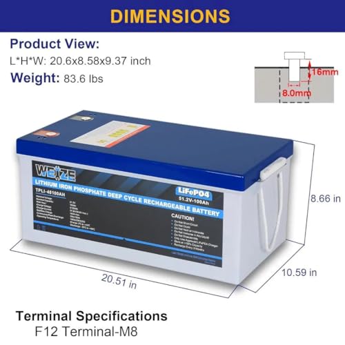 Weize 12V 100Ah TM LiFePO4 Lithium Battery, Built-in Smart BMS, Group 31 Deep Cycle Battery Perfect for Trolling Motor, RV, Solar, Marine, Overland/Van, and Off Grid Applications