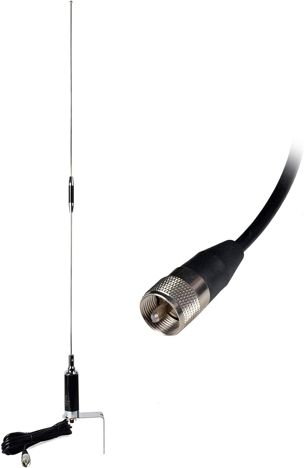 HYS Amateur Antennas Dual-Band NMO 37.9 Inch Antenna VHF 136-174/UHF 400-470MHz with Stainless Steel L-Bracket Hole & 13'/About 4m RG-58 Coax Cable for 144/430Mhz Mobile FM Transceiver Radio Pack of 2