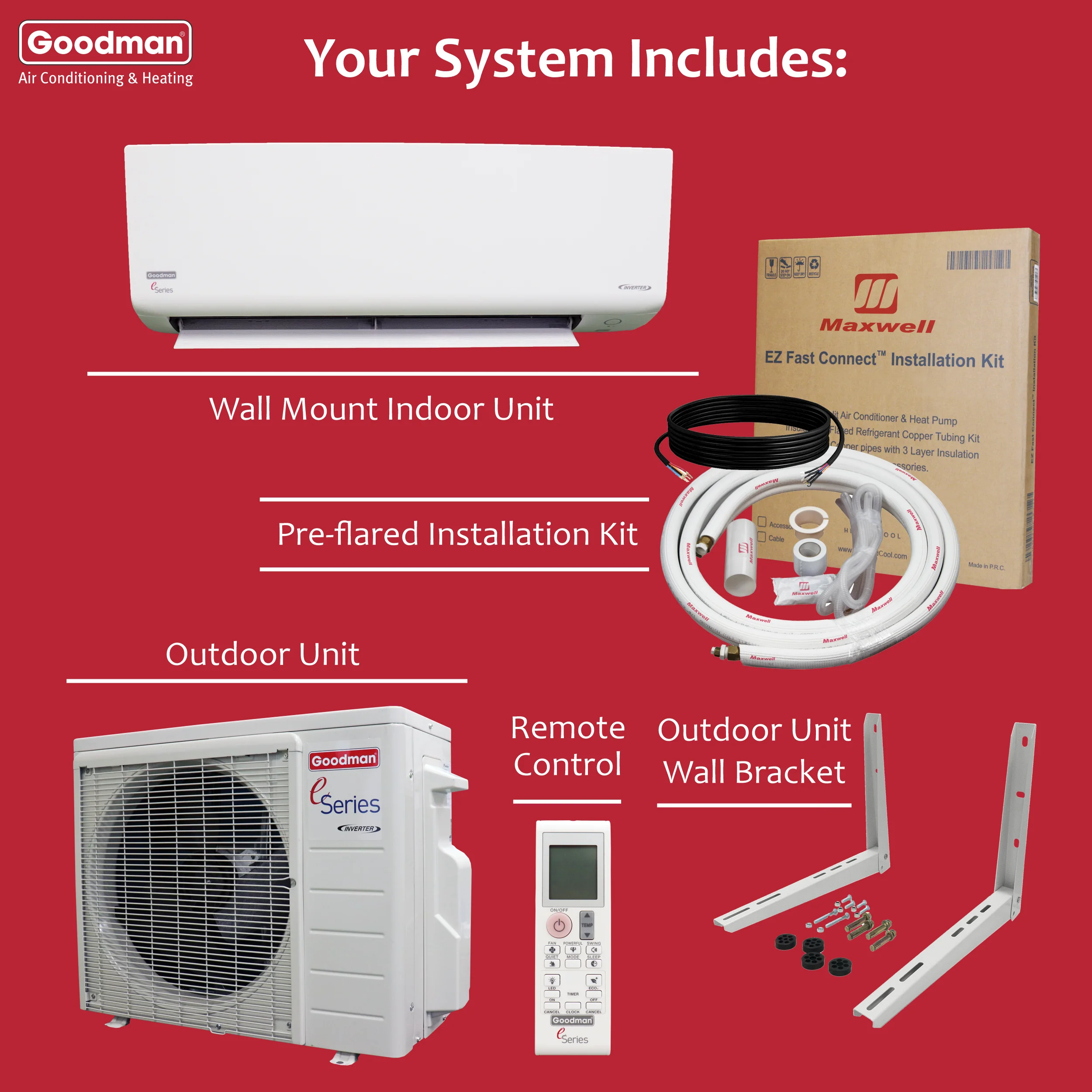Goodman 12,000 BTU 18 SEER2 Ductless Mini-Split Heat Pump Air Conditioner up to 550 sq. ft.