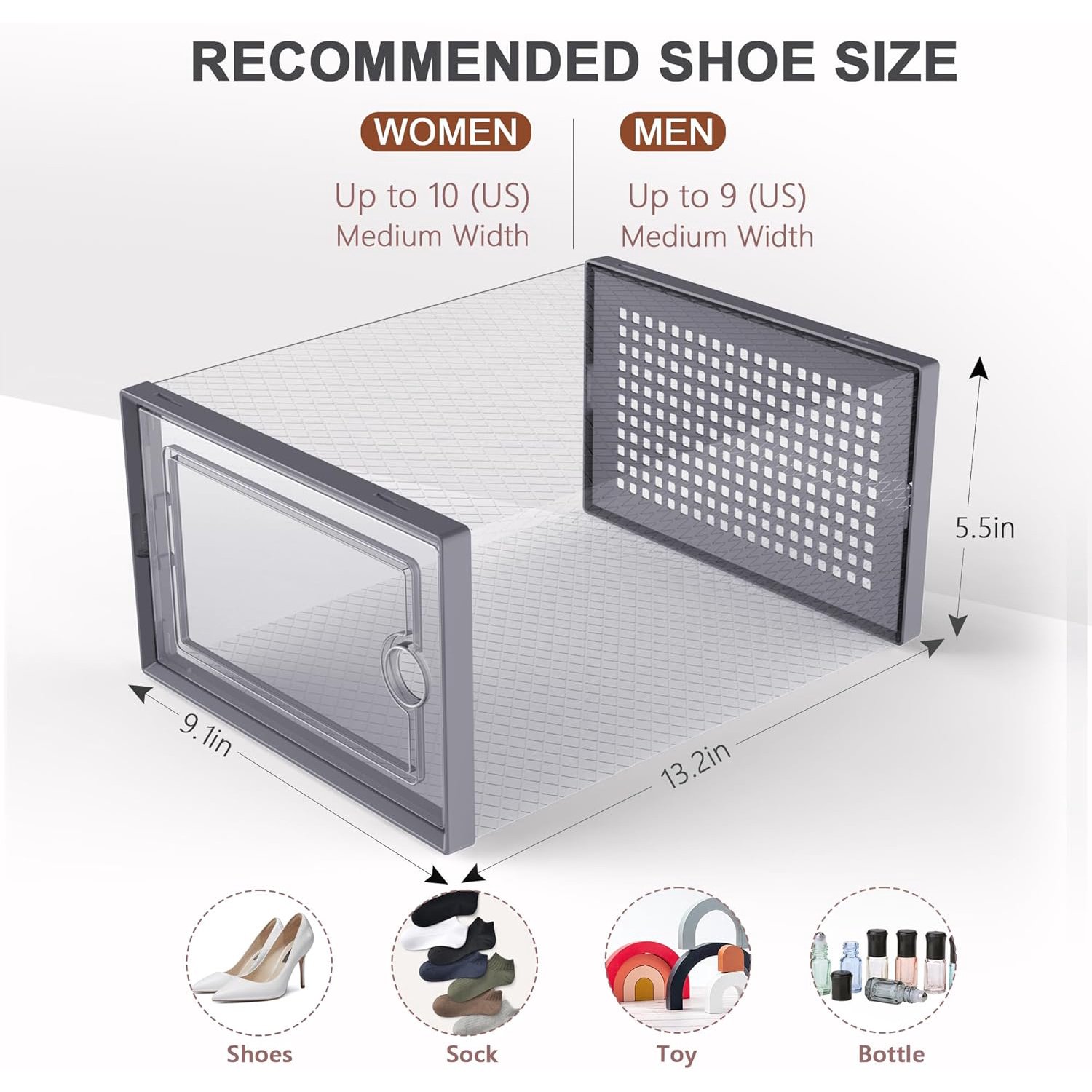 Large Shoe Organizers Storage Boxes for Closet, 12 Pack Clear Plastic Stackable Storage Bins with Lids, Under Bed Shoe Containers for Entryway, Drop Front, Fit up to Women's Size 10,Dark Gray