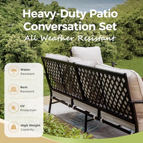 Patio Furniture Set 4 pcs, Metal Outdoor Patio Furniture, 3-Seat Sofa, 2 Swivel Chairs, Coffee Table and 5.75" Extra Thick Cushion, Conversation Set for Backyard Deck, Navy Blue