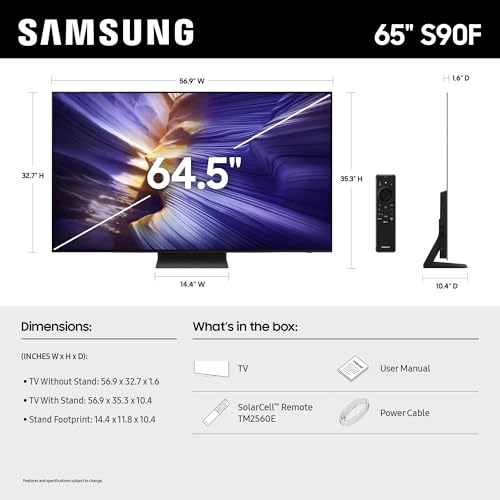 Samsung 55-Inch Class OLED S90F 4K Smart TV (2025 Model) NQ4 AI Gen3 Processor, 4K AI Upscaling Pro, OLED HDR +, Motion Xcelerator 144Hz, Samsung Vision AI, Alexa Built-in