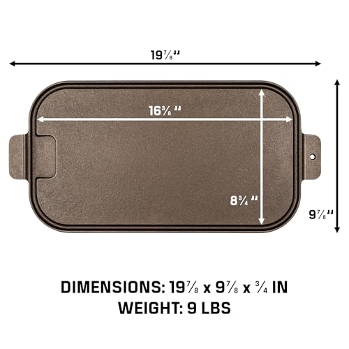 Wagner Cast Iron Griddle – 1950 Vintage Reissue in Wooden Box – Double Burner Griddle for Stovetop & Outdoor Cooking – Pre-Seasoned Cast Iron – Handcrafted in USA – Naturally Nonstick