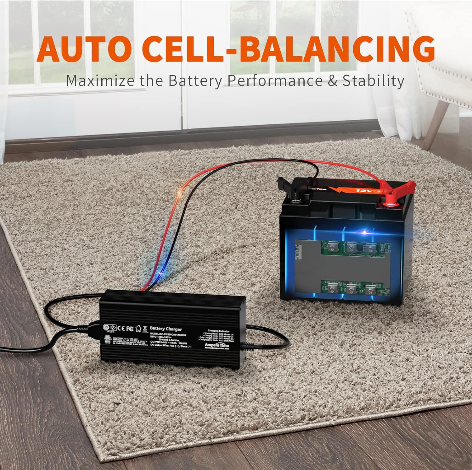 Ampere Time 12V 200Ah LiFePO4 Battery with 14.6V 20A Dedicated Lithium Battery Charger; Built-in 200A BMS, 4000+ Cycles, Perfect for RV, Solar, Marine, Overland, Off-Grid Application��