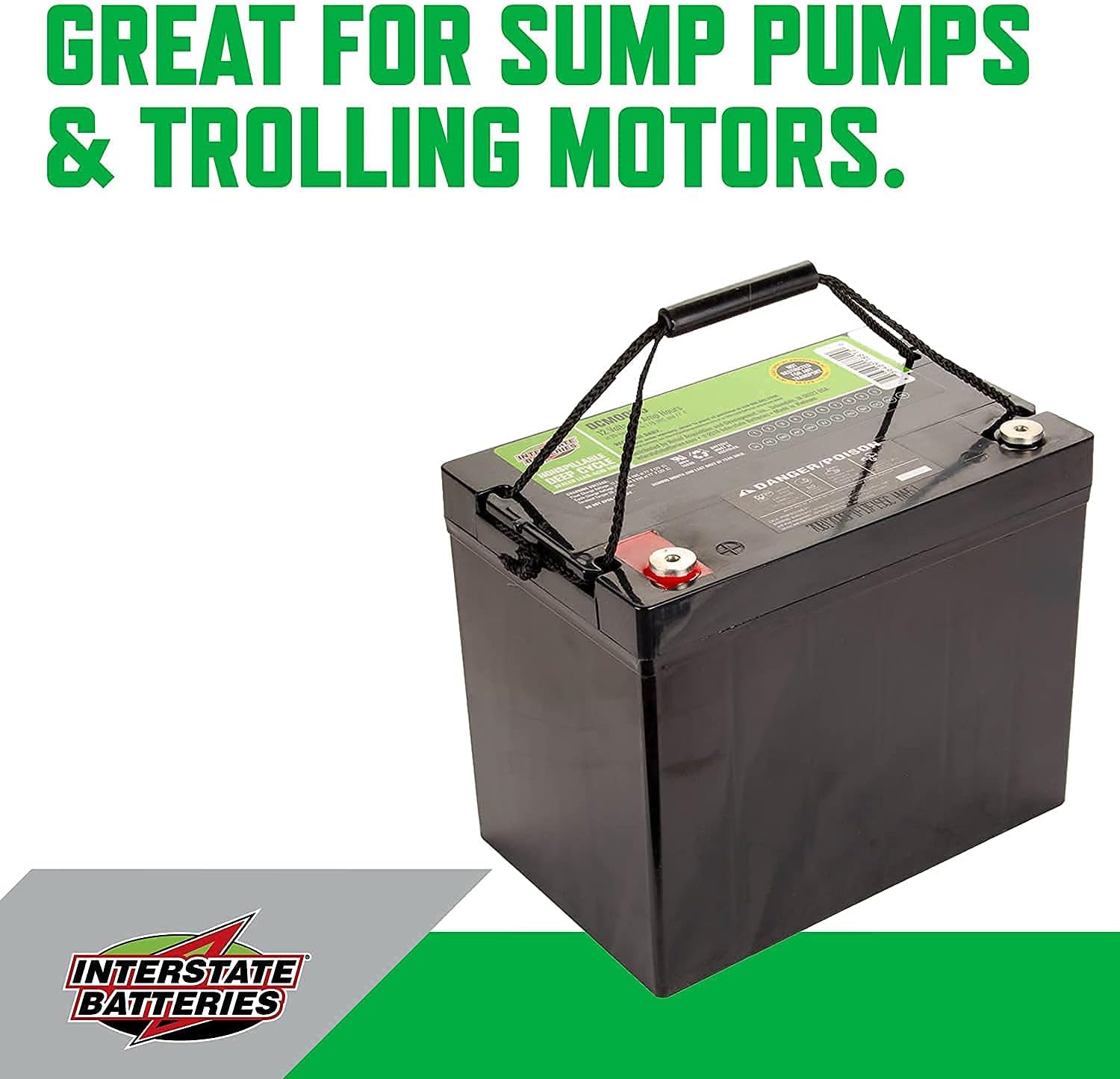 Interstate Batteries 12V 55Ah Deep Cycle Battery (DCM0055) Sealed Lead Acid Rechargeable SLA AGM (Insert Terminals) Wheelchairs, Scooters, ATVs, Solar Power
