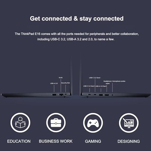 Lenovo ThinkPad E16 Business Laptop (16" FHD+, AMD Ryzen 5 7530U (> i7-1165G7), 16GB RAM, 512GB SSD) Fingerprint, Backlit, 1080p Webcam, IST Hub, Wi-Fi 6, Ethernet, Win 11 Pro w/AI Copilot, Black
