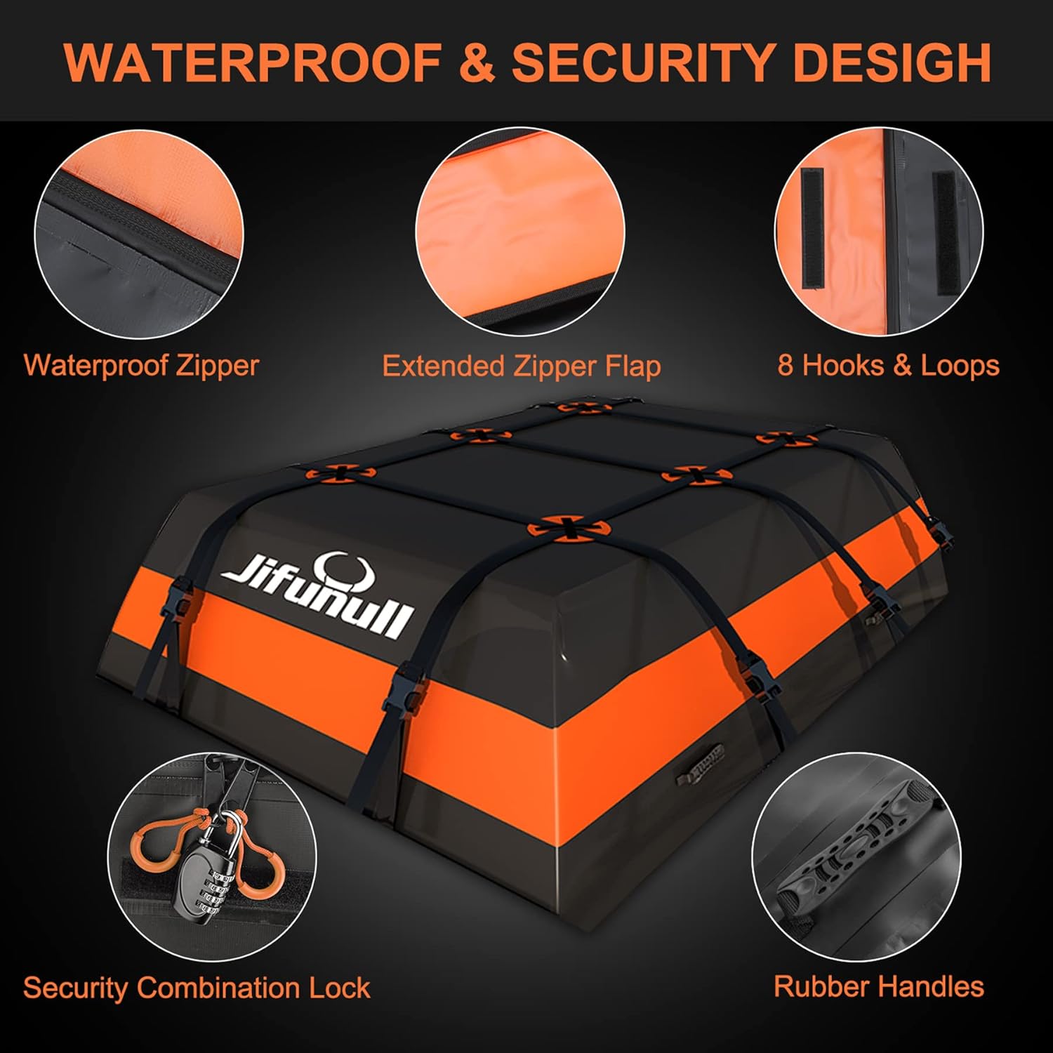 Jifunull Rooftop Cargo Carrier Bag 21 Cubic Feet, Waterproof Soft-Shell Roof Rack Cargo Carrier, 1000D PVC Anti-Tear Car Roof Bag for Vehicle with/Without Racks, Includes 7 Door Hooks, Anti-Slip Mat