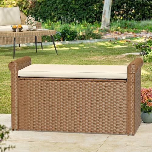 YITAHOME 230 Gal Outdoor Storage Box, XXL All-Weather Wicker Deck Box for Patio Furniture, Cushions, Pool Accessories and Garden Tools - Black