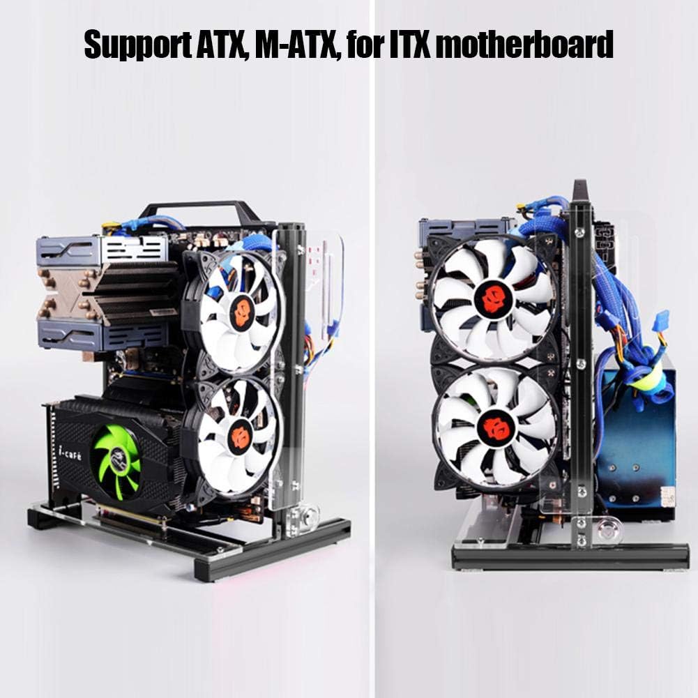 PUSOKEI M-ATX/ATX/ITX Motherboard Chassis DIY Set,Computer Aluminum Open Air Frame Chassis Case, Vertical Overclocking Open Aluminum Frame Chassis Rack,Good Heat Dissipation(Black)