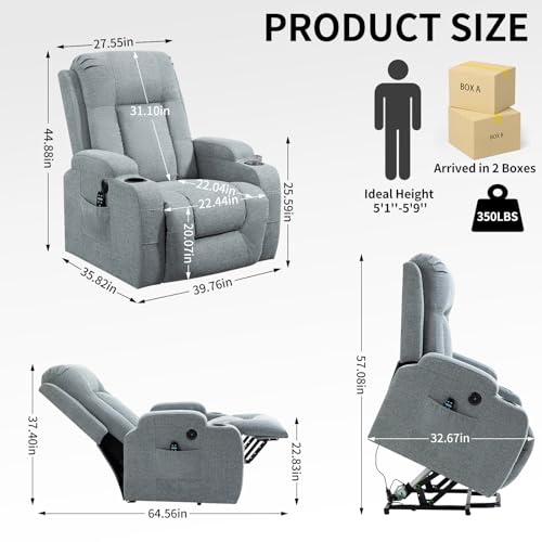 STARSKY Power Lift Recliner Chair for Elderly with Heated and Massage, 8-Point Vibration Massage and Lumbar Heating, USB Charging Port, Cup Holders (Grey)