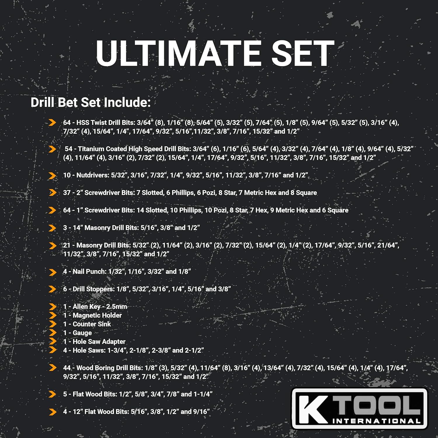 K Tool International Drill Bit Set Portable Tool Storage 326 Piece Set Drill Accessories with Case, Folding Trays, Portable Carrying Case, Easy Organization; KTI10330