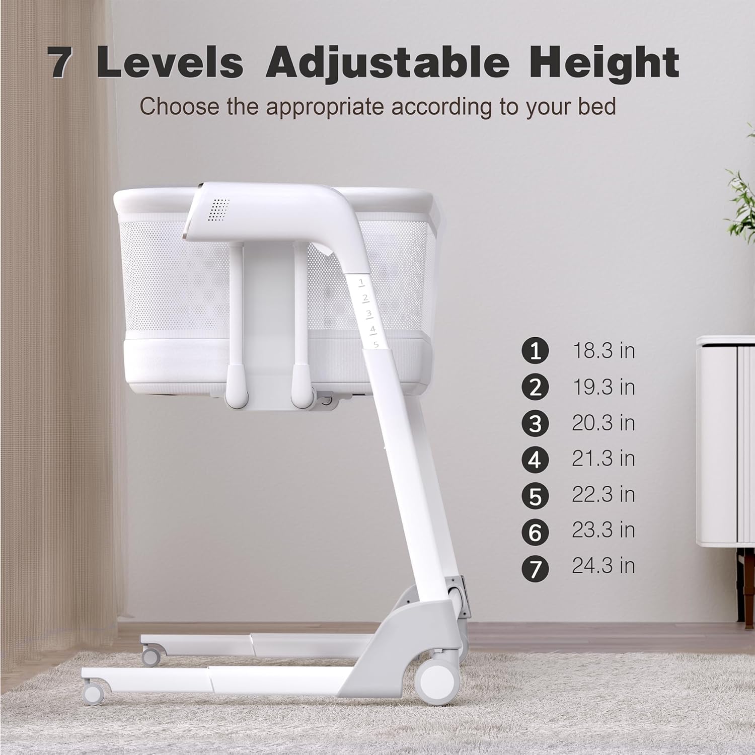 Maydolly Baby Bassinet, Smart Newborn Bassinet with Automatic Cry Detection and Response, Rocking Bassinet with Mattress for Newborns and Toddlers (White