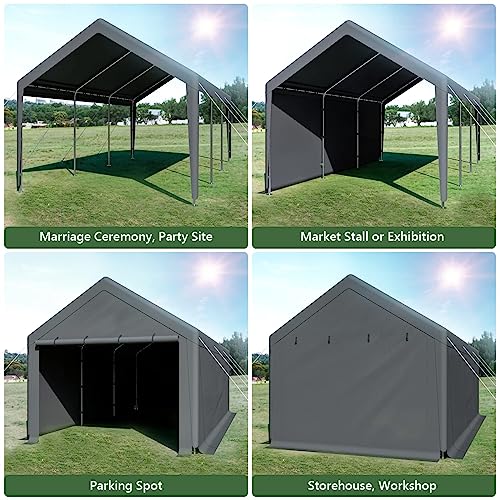 Outdoor Carport 10x20ft Heavy Duty Canopy Storage Shed,Portable Garage Party Tent,Portable Garage with Removable Sidewalls & Doors All-Season Tarp for Car,Truck,Party Grey