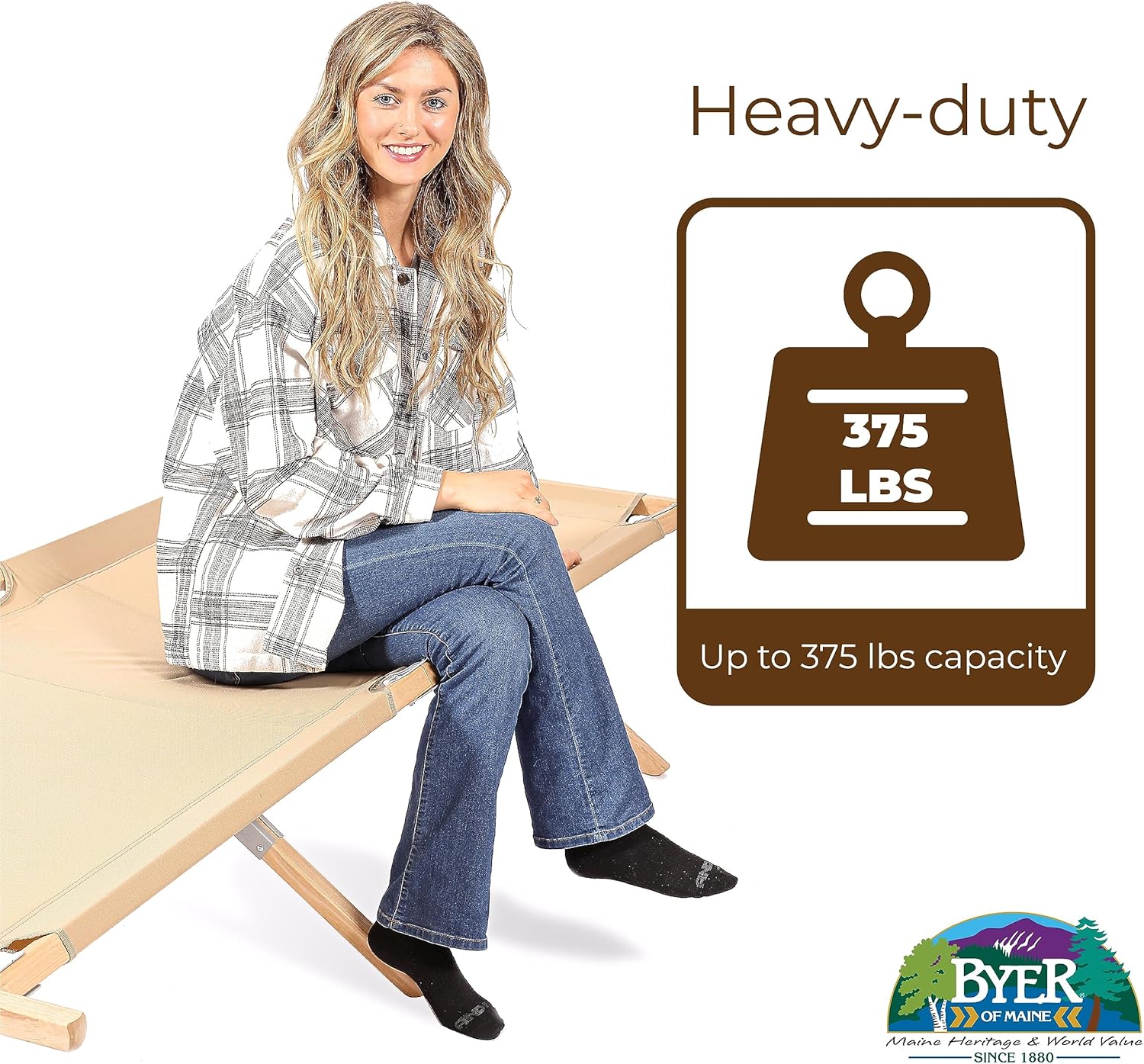 BYER OF MAINE - Maine Heritage Cot, Folding Camping Cot, 375 lbs Capacity