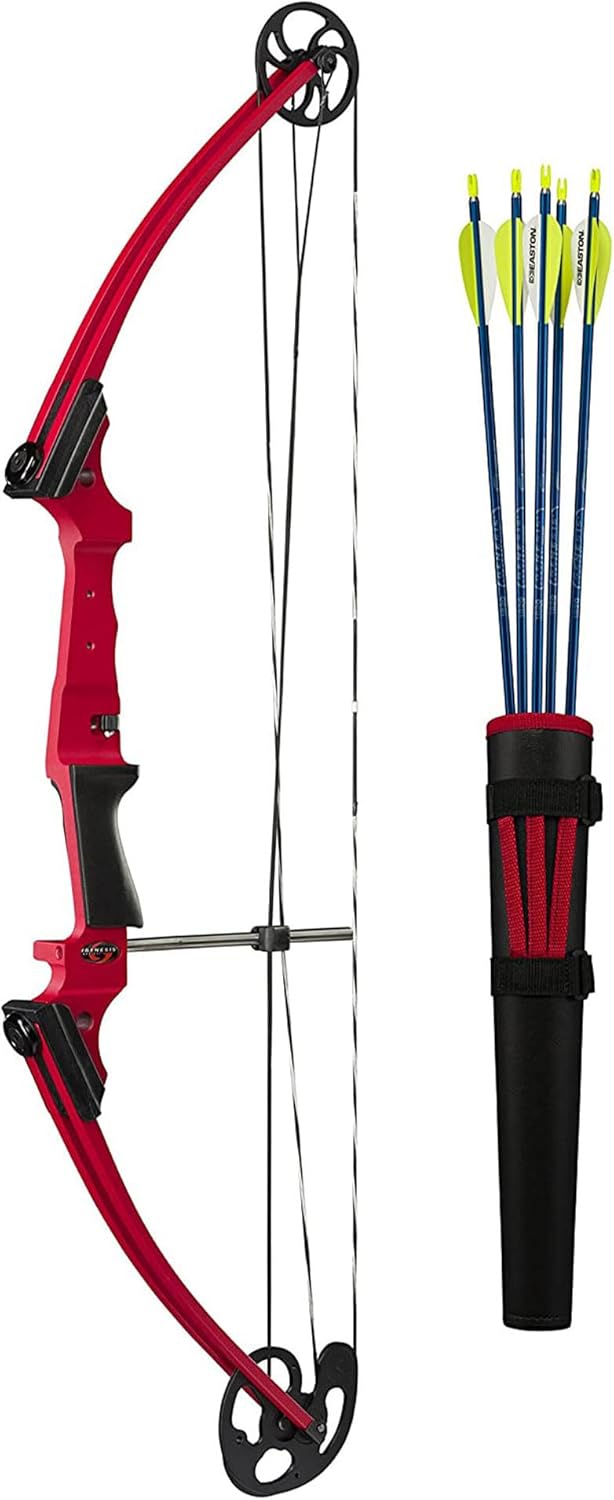 Genesis Archery Compound Bow Archery Kit w/Adjustable Draw Length 15" to 30" & Adjustable Draw Weight 10 to 20 Pounds for Left-Handed, Red (4 Pack)