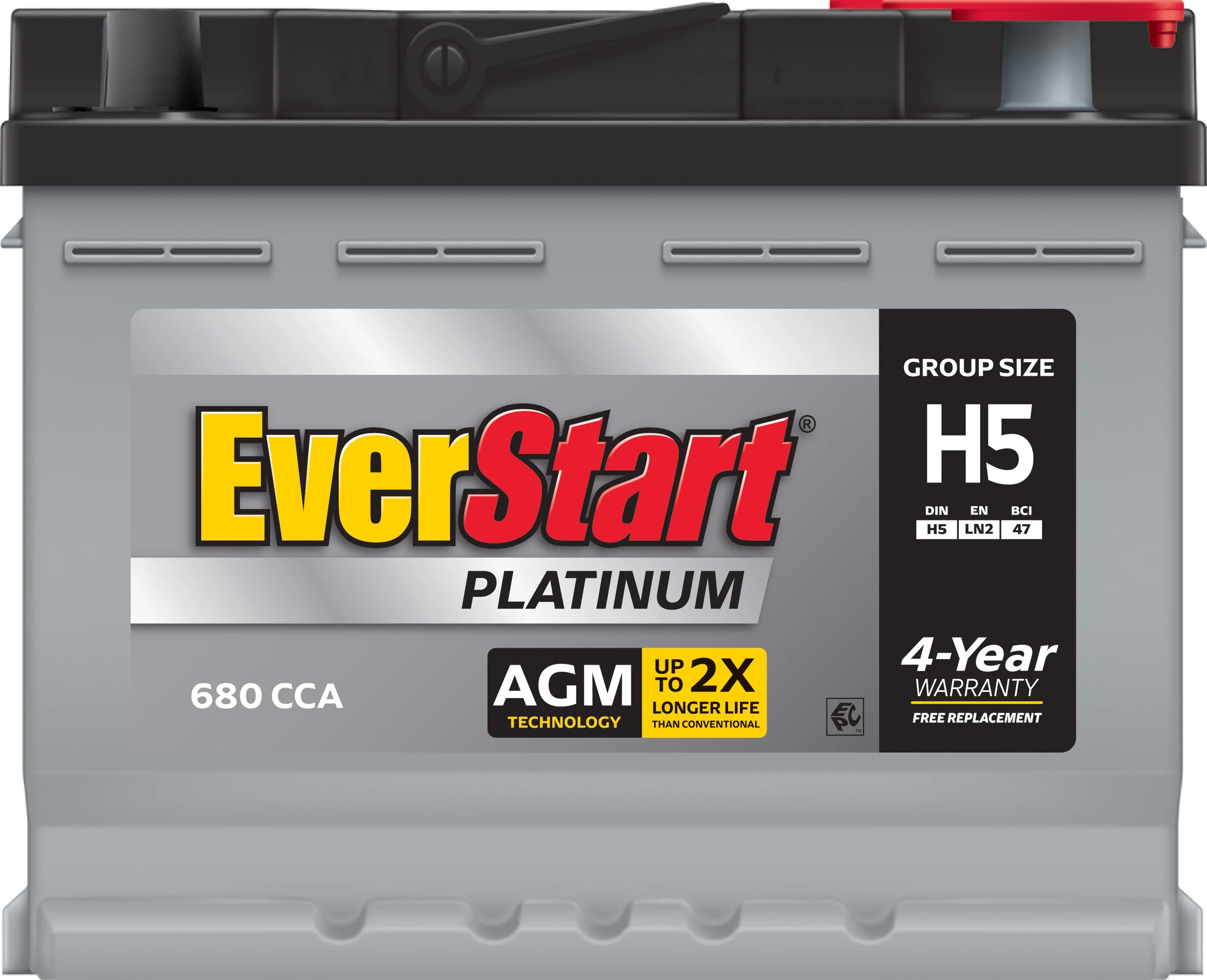 EverStart Platinum AGM Automotive Battery, Group Size H5 / LN2 / 47 12 Volt, 680 CCA