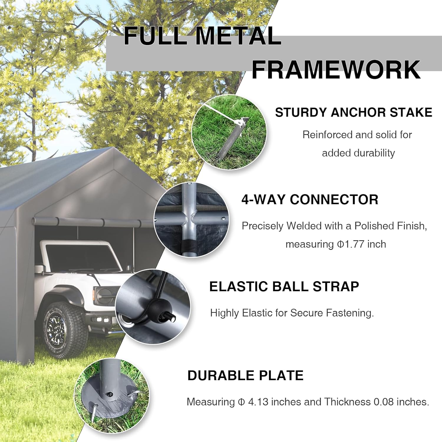 Outdoor Carport 10x20ft Heavy Duty Car Tent, Portable Garage Canopy Storage Shed, Car Shelter with Detachable Side Walls&Doors, All-Season Tarp for Car and Boat D Grey
