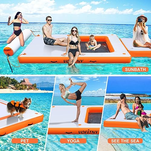 VOFiTNY Inflatable Floating Dock, Swim Platform Floating Dock for Lakes, Lake Floats for Adults, Island Raft Mat for Lake Beach Ocean, Non-Slip Surface