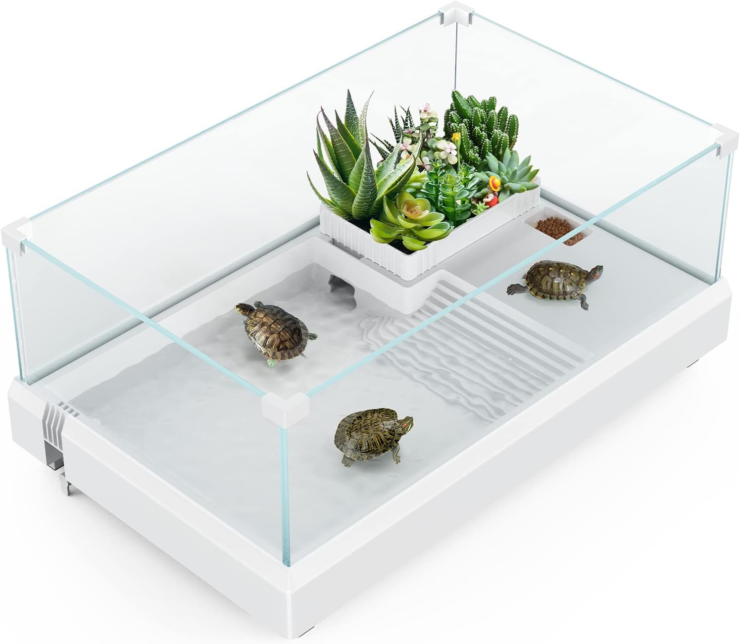 Glass Turtle Tank, SILICAR Tortoise Habitat Reptile Terrariums with Basking Platform, Multifunctional Area, Easy to Change Water, Habitat for Turtles, Hermit Crabs, Terrapin and Small Reptiles, Large
