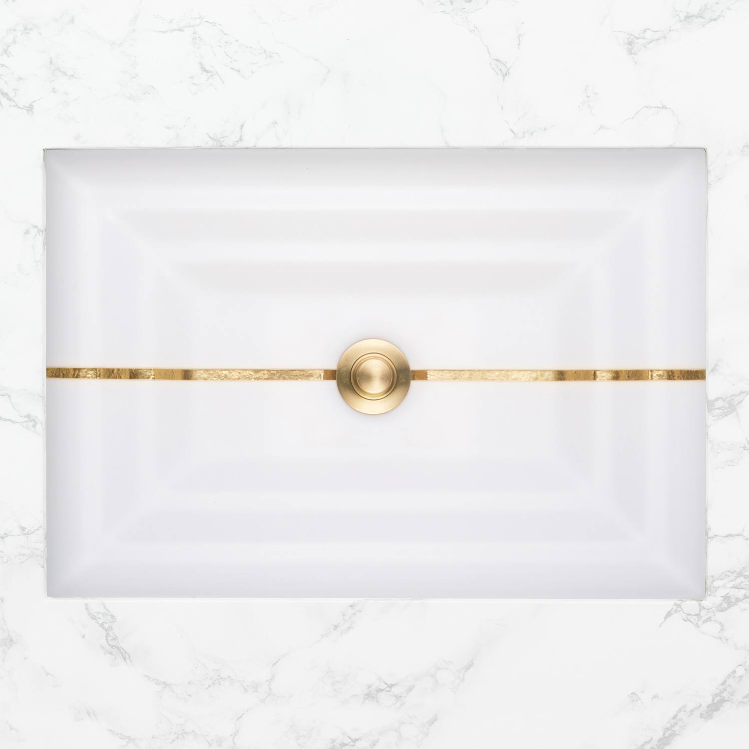 Linkasink AG01A-01GLD Stripe Small Rectangular Sink - White Glass with Gold Accent