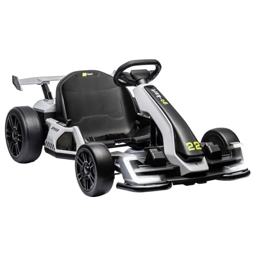 24V Electric Go Kart,300W Powerful Drift Kart for Kids, Electric Pedal Kart,with 300W Strong Motor, Drift/Sport Mode, Big Battery, Eva Tire,Length Adjustmen for Outdoor Racing Toy-White