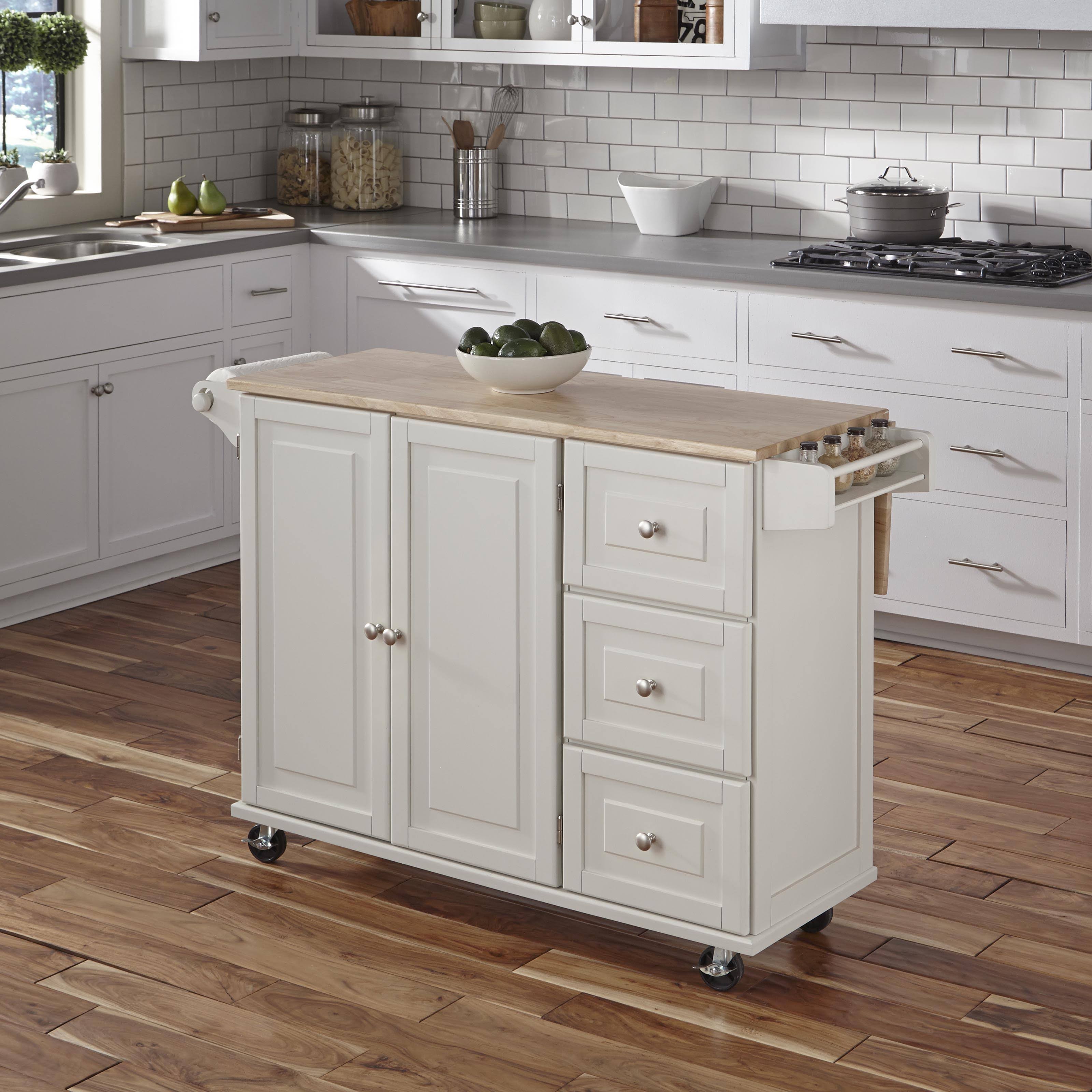 Home Styles Liberty Kitchen Cart with Wood Top, White