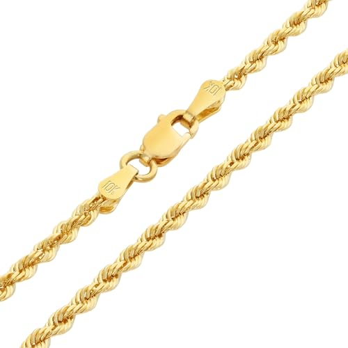 Nuragold 10k Yellow Gold 2mm Rope Chain Diamond Cut Necklace, Mens Womens Jewelry 16" 18" 20" 22" 24" 26" 28" 30"