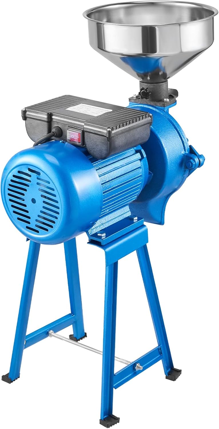 VEVOR Electric Grain Mill Grinder, 1500W 110V Spice Grinders, Commercial Corn Mill with Funnel, Thickness Adjustable Powder Machine, Heavy Duty Feed Flour Cereal Mill Wheat Grinders, Dry & Wet Grinder