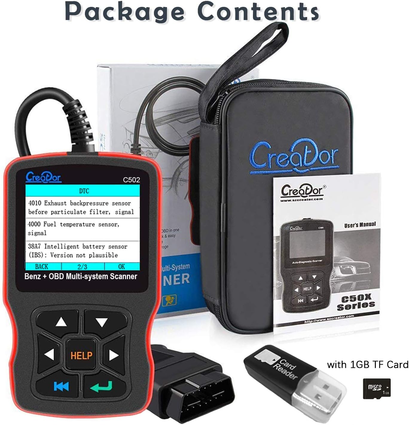 Creator OBD2 Scanner for Mercedes Benz ABS SRS Transmission Full System Diagnostic Scan Tool Professional Automotive Code Reader - Creator C502 [2022 Version]