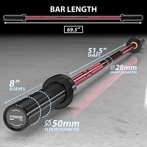 Synergee 15lb Technique Barbell Aluminum Bar for Form & Technique Training for Power & Olympic Lifting.