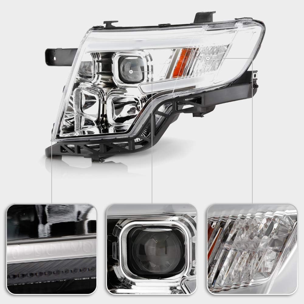 ACANII - For 2007-2010 Ford Edge LED Tube Chrome Housing Projector Headlights Headlamps Assembly Driver & Passenger Side