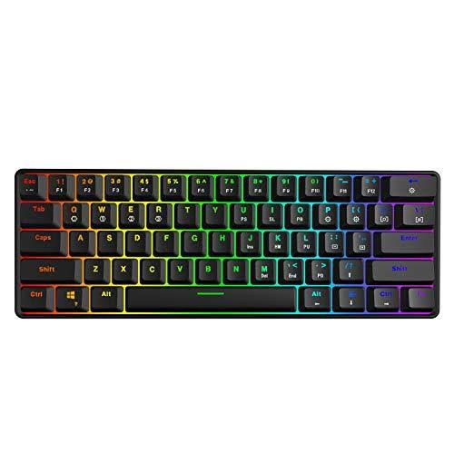 GK61 Mechanical Gaming Keyboard - 61 Keys Multi Color RGB Illuminated LED Backlit Wired Programmable for PC/Mac Gamer (Gateron Optical Yellow, Black)