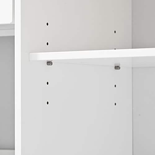 Kitchen Island Cart on Wheels with Storage, Rolling Cart Cabinet with 2 Drawers 2 Open Shelves 1 Adjustable Tray, Rubberwood Top Small Microwave Removable Trolley with Spice Rack and Towel Rack