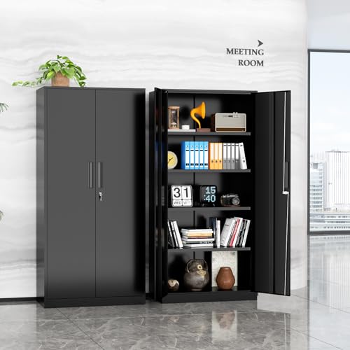 Incbruce 72” Metal Storage Cabinet, Garage Cabinets and Storage System with Doors and Shelves, Tall Lockable Tool Cabinet for Garage, Office, Home (Black)