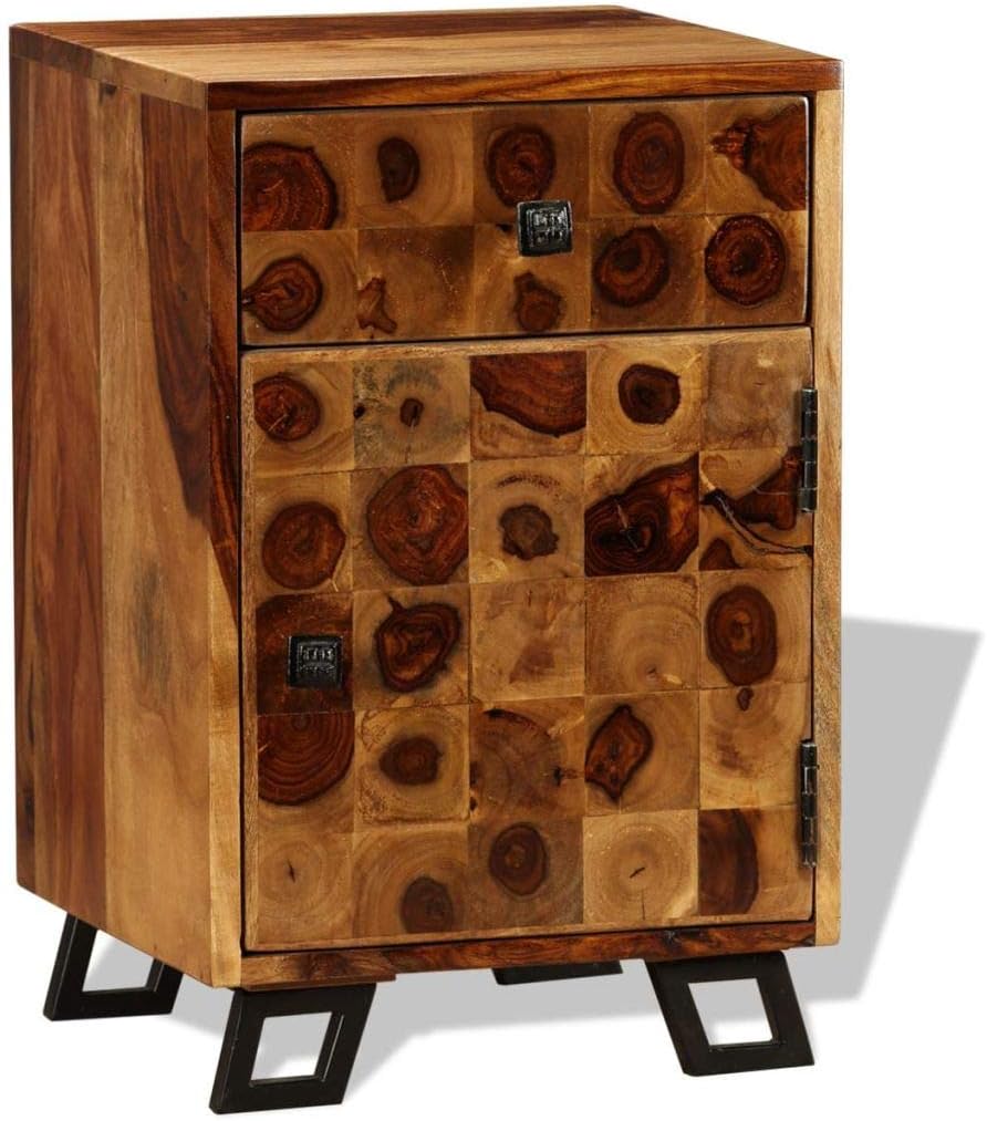Tidyard Wooden Nightstand with Storage Drawer and Cabinet Sheesham Wood Bedside Cabinet Sofa Couch End Side Table Bedroom Living Room Kitchen, Bathroom 14.6 x 11.8 x 21.3 in