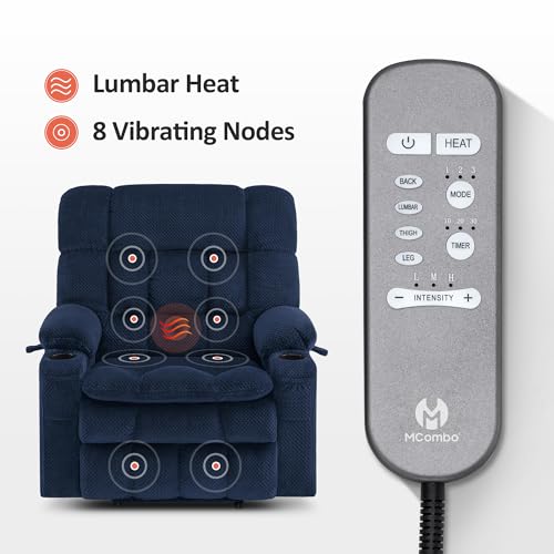 MCombo Dual Motor Power Lift Recliner Chair with Massage and Heat for Elderly People, Infinite Position, USB Ports, Cup Holders, Fabric 7890 (Medium-Regular, Burgundy)