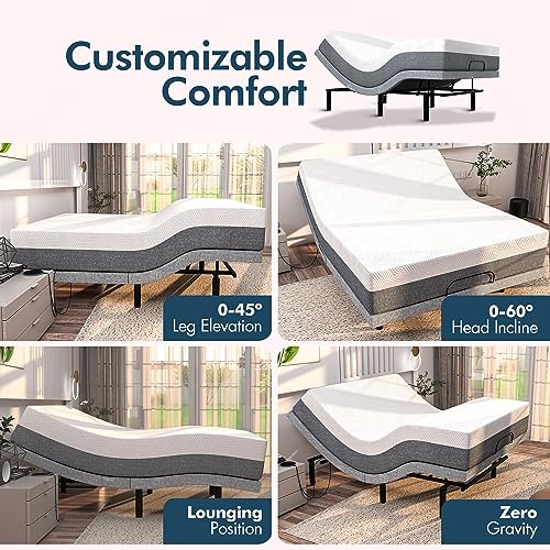 Adjustable Bed Base with Massage, Queen Adjustable Bed Frame (SF - Elite), Wireless Remote, USB Ports, Under-Bed Light, 5 Minutes Assembly, Head/Foot Incline Zero Gravity Bed
