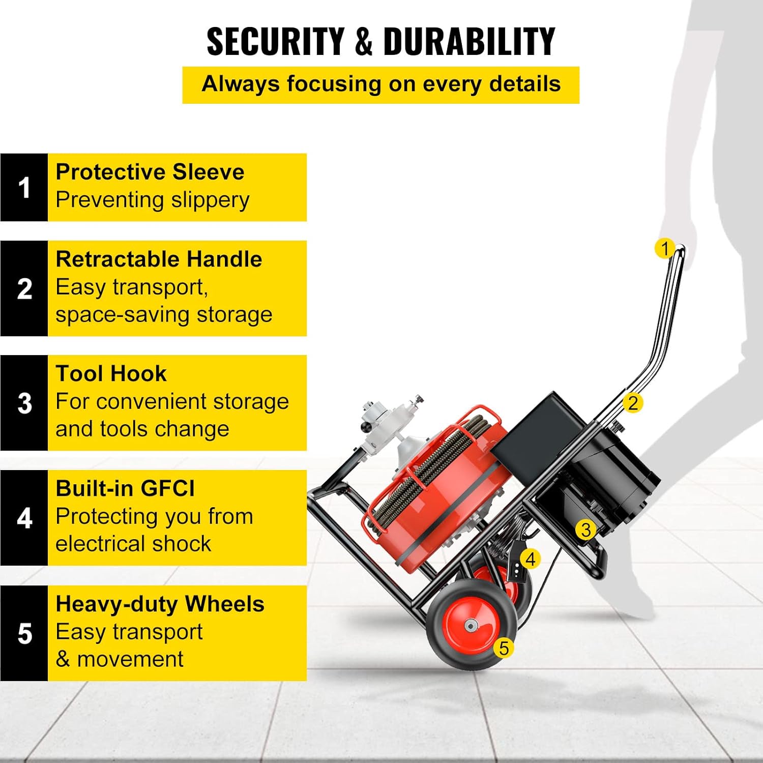 VEVOR 50 Ft x 1/2Inch Drain Cleaner Machine 370W Open Drain Cleaning Machine Portable Electric Drain Auger with Cutters Glove Drain Auger Cleaner Sewer Snake fit 1 Inch (25mm) to 4 Inch(100mm) Pipes