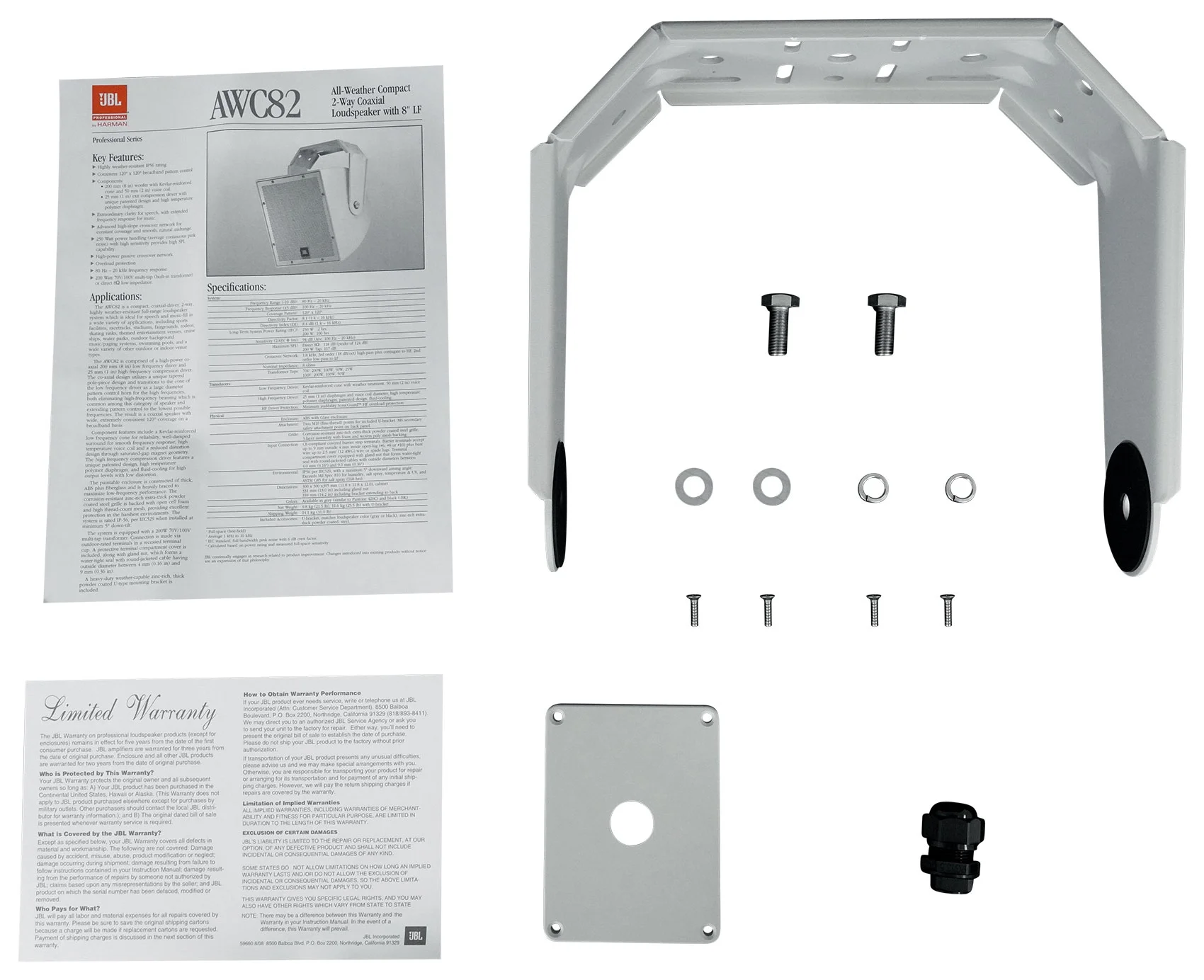 (2) JBL AWC82 8" White Indoor/Outdoor 70V Surface Mount Commercial Speakers