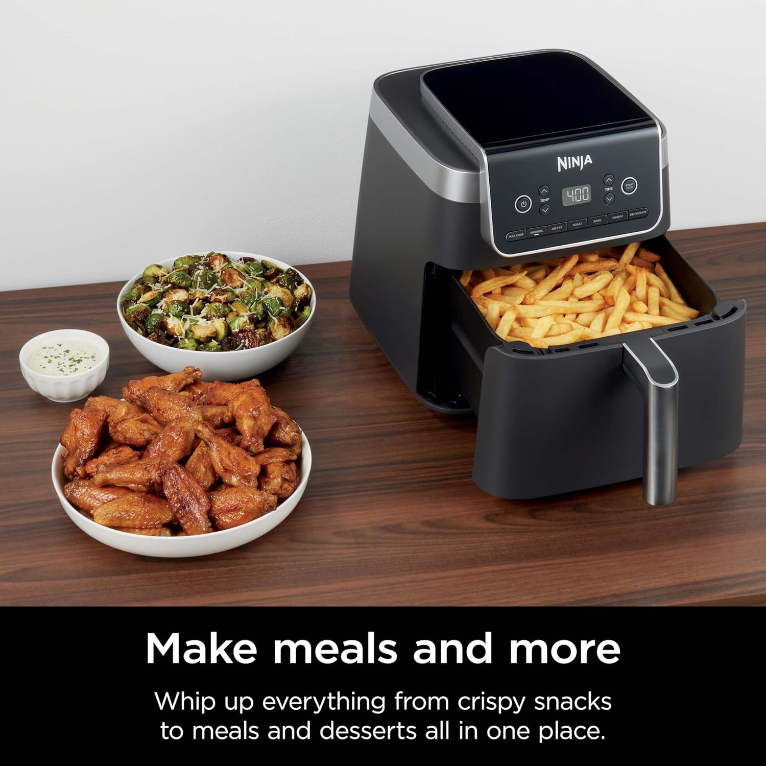 Ninja Air Fryer Pro XL 7-in-1, Max Crisp Tech, 450F for Hotter, Crispy Results, 6.5 QT Capacity fits 9 lbs wings, Max Crisp, Broil, Air Fry, Roast, Bake, Reheat, Dehydrate, Space Saving, Grey, AF182