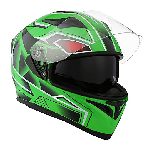 1Storm Motorcycle Full Face Dual Visor Helmet Bundle with Spoiler and Motorcycle Bluetooth Headset: HJK316 Matt Black
