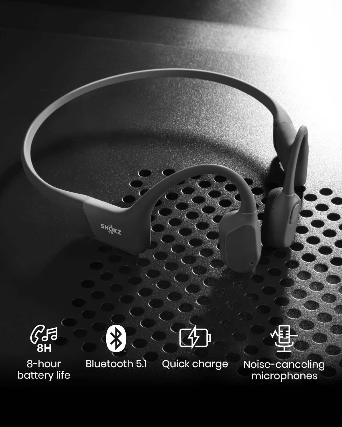 Shokz OpenRun Mini-Bone Conduction Open-Ear Bluetooth Sport Headphones - Waterproof Wireless Earphones for Workouts and Running - Built-in Mic, with Headband
