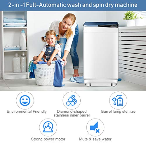 SAFEPLUS Full-Automatic Portable Washing Machines, 7.7 lbs Load Capacity Mini Washer Machine with Spin and Built in Barrel Light for Dorms Apartments RV and Camping（Yellow）