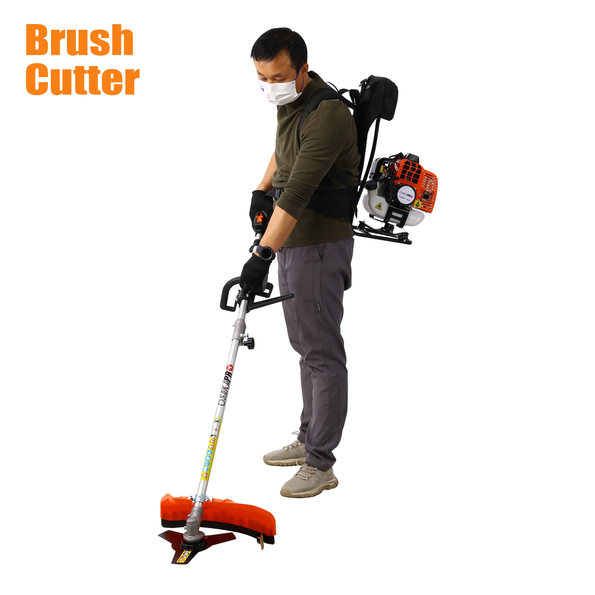 Backpack 52CC 2-Cycle Grass Trimmer, Sesslife 4 In 1 Gas Powered Lawn Mower Full Crankshaft Grass Edger with Gas Pole Saw, Hedge Trimmer, Grass Trimmer, Brush Cutter Attachment, Orange