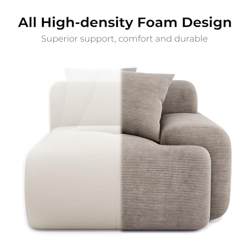 LIKIMIO 118" Modern L-Shaped Modular Sectional Sofa for Living Room, Corduroy Upholstery Green, Oversized 3-Seater Couch with Deep Seat and Movable Ottoman – No Assembly