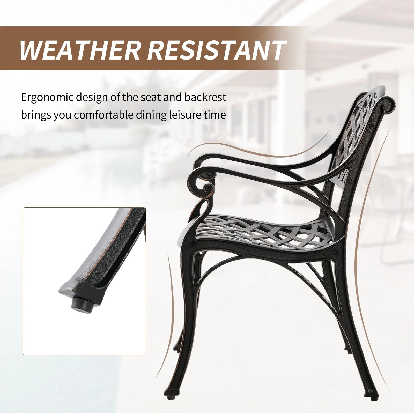 PATIO-IN 5 Piece Outdoor Patio Dining Sets Cast Aluminum Bistro Round Table and Chair Set with Umbrella Hole,Patio Furniture Set for Garden,Bronze